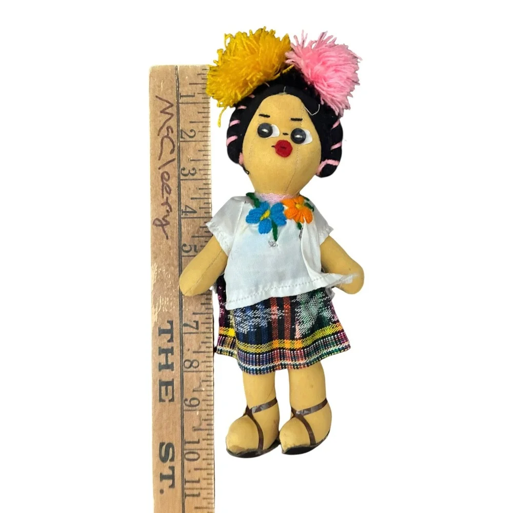 Vintage Guatemalan Folk Art Rag Dolls Set 2 Multicolor Good Traditional Ethnic